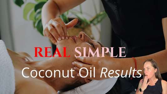 Woman getting a facial and Real Simple Coconut Oil Results for soft, smooth and glowing skin by Pure & Coco