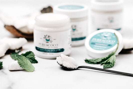 Moisturizing Exfoliators and a spoon by pure and coco