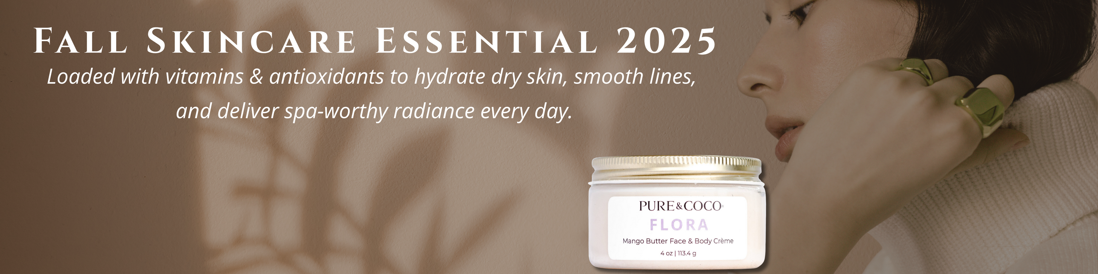 Pure & Coco Flora Mango Butter Face & Body Crème—fall skincare essential for dry, mature, and sensitive skin. Organic coconut oil and mango butter deeply hydrate, repair the skin barrier, and deliver anti-aging radiance for women over 40.