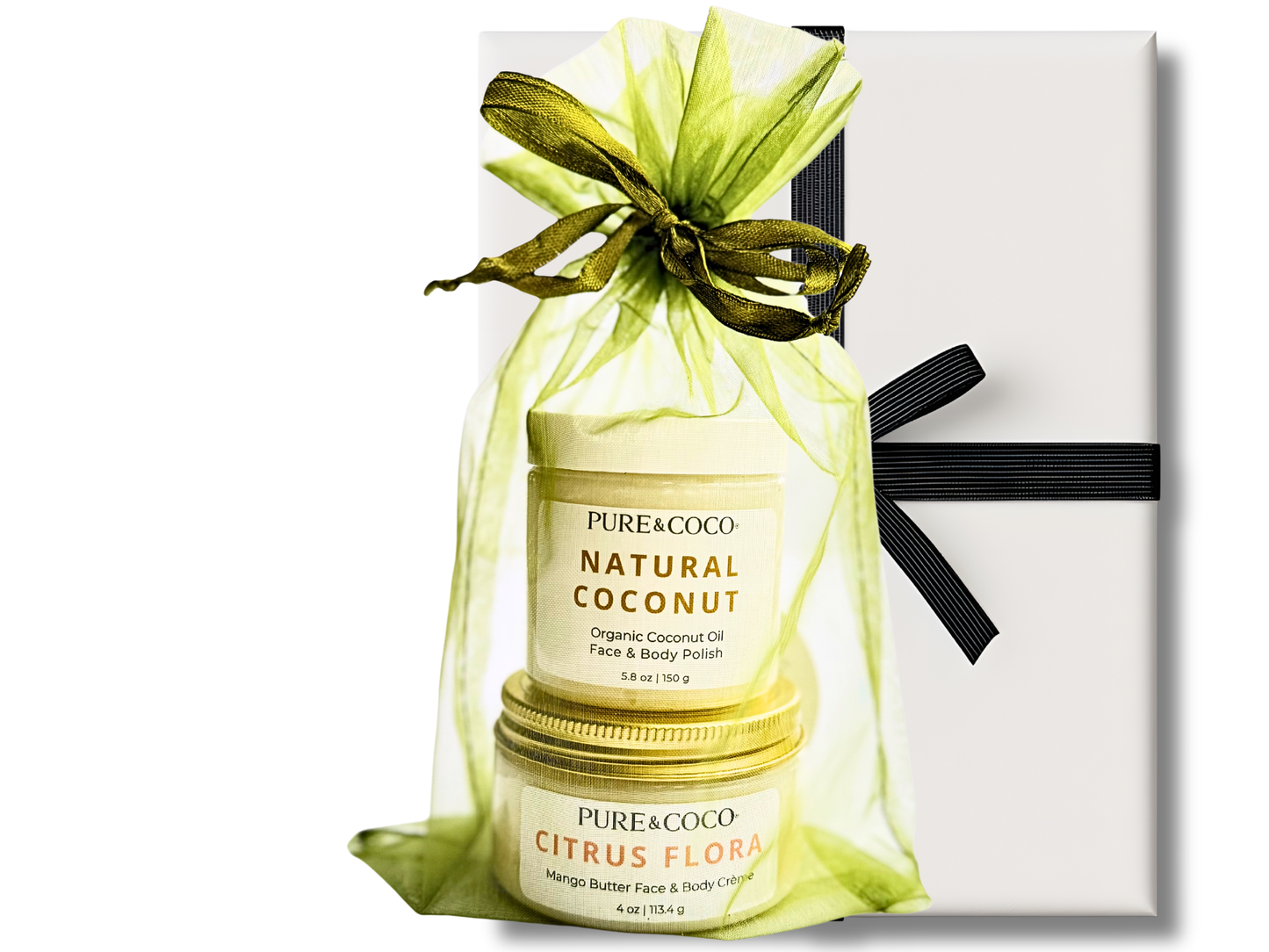 Pure & Coco Natural Coconut 2-Step Polish & Crème Gift Set – organic coconut oil skincare for dry, eczema-prone, and mature skin