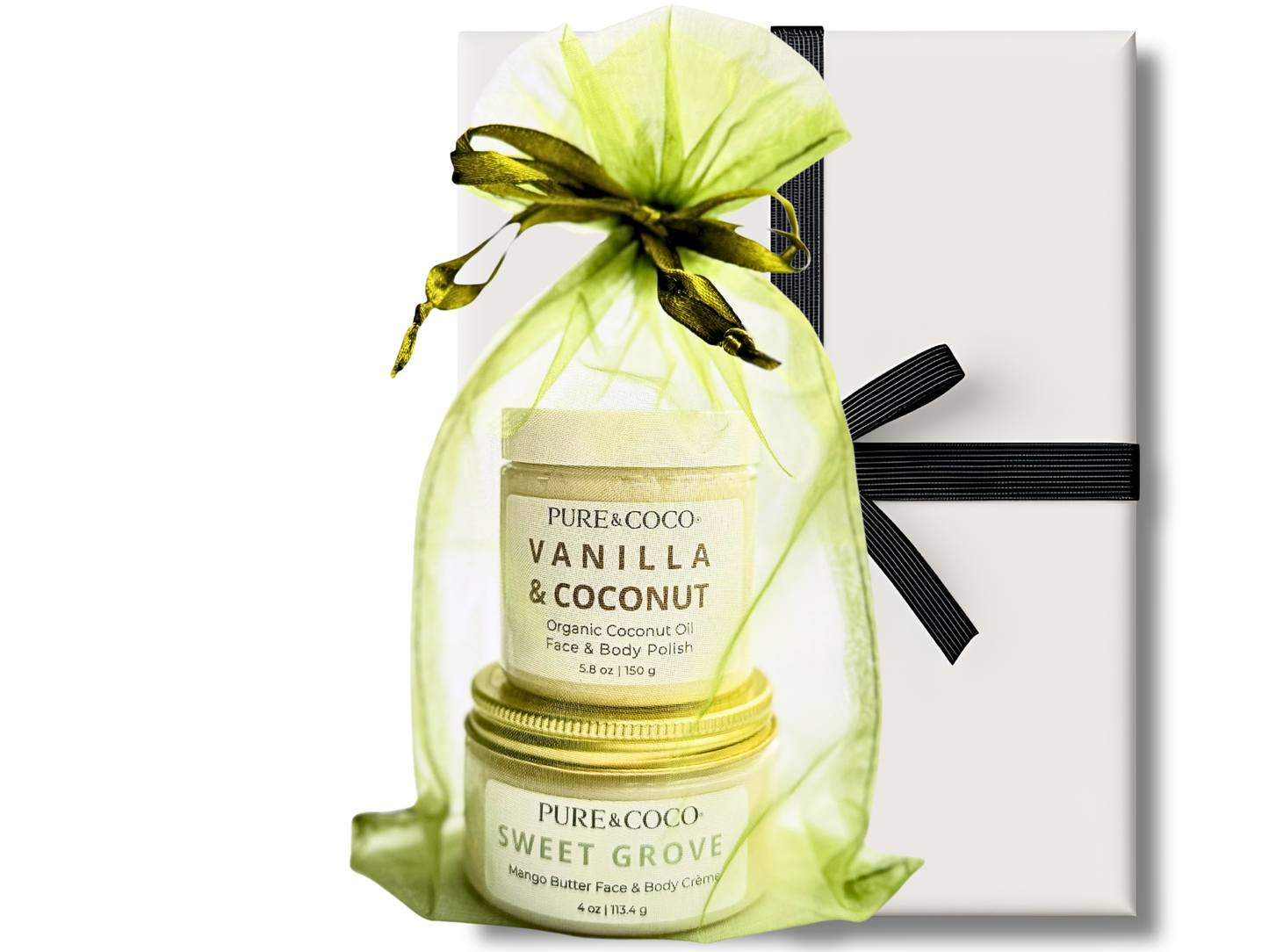 Pure & Coco Vanilla & Coconut 2-Step Polish & Crème Gift Set – soothing, cozy, organic skincare for soft, hydrated skin