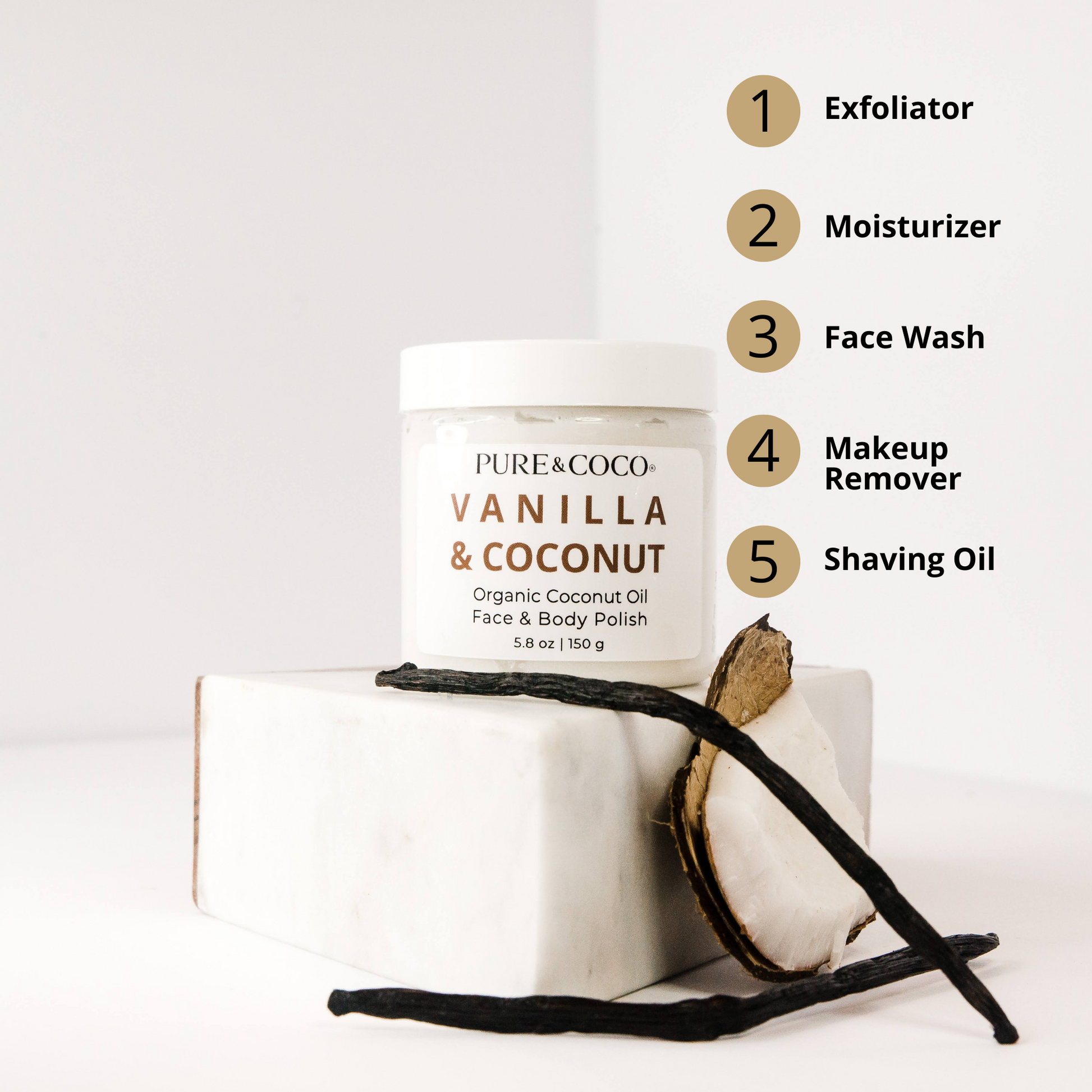 5 benefits of the Vanilla and Coconut Organic Coconut Oil Face and Body Polish_Pure and Cooc_Infographic