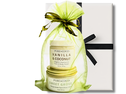 Pure & Coco Vanilla & Coconut 2-Step Polish & Crème Gift Set – soothing, cozy, organic skincare for soft, hydrated skin