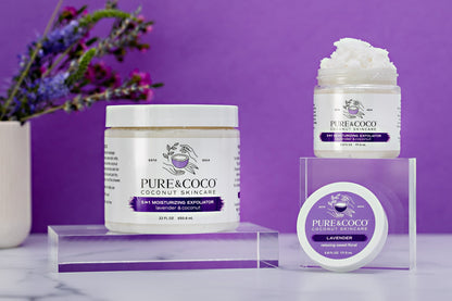 lavender and coconut oil sugar scrubs for face and body exfoliators skincare set_pure and coco
